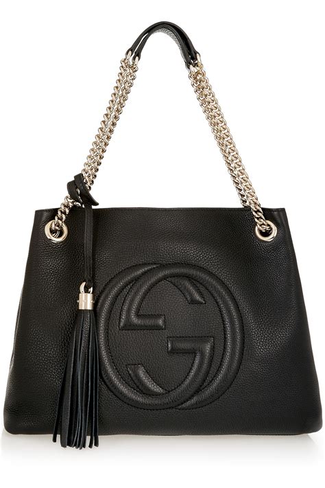 gucci black leather bag with chain|gucci shoulder bag black handbags.